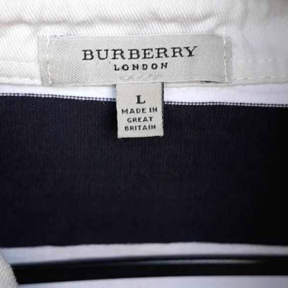 Burberry London Navy Blue Striped Rugby Long Sleeve Polo Embroidered! - Picture 2 of 7